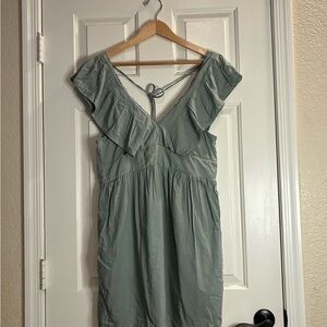 Anthropologie Dusty Green Ruffle Mini Dress